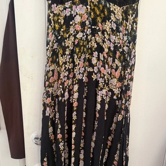 Free People Black Floral Dress boho hippie cottage summer goth resort cover up - Picture 3 of 8